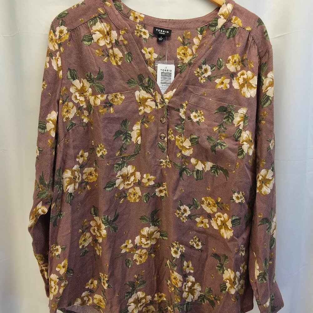 NWT Torrid Harper Softest Flannel Tunic Pullover Light Yellow Floral 1X 14-16